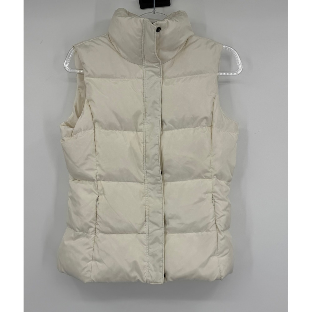 Lands End Canvas Womens XS Cream White Down Puffer Vest Quilted Stand Collar